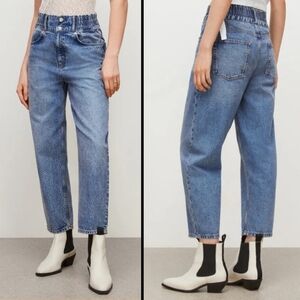 NEW All Saints Womens Hailey Barrel High Rise Jeans Tinted Indigo Crop Cotton 6